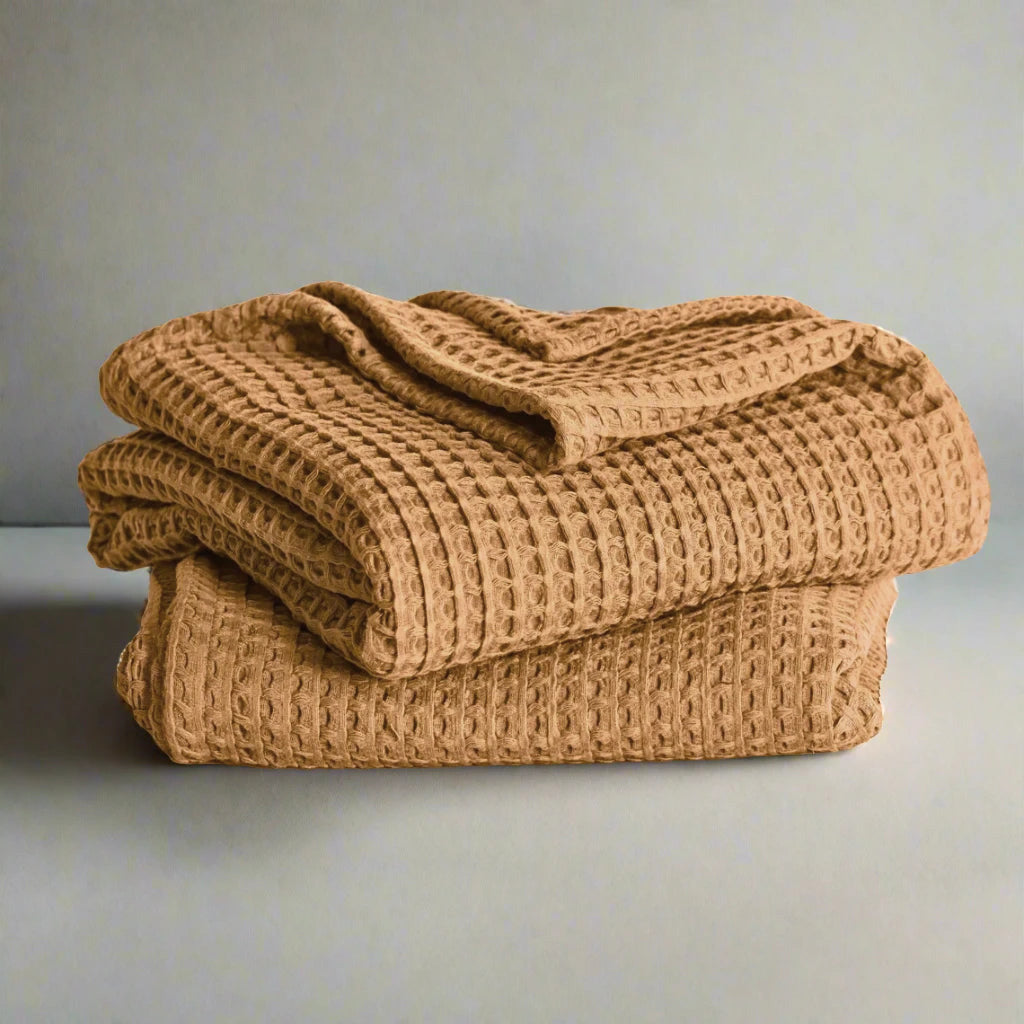 Chunky Waffle-Weave Turkish Organic-Cotton Blanket or Throw