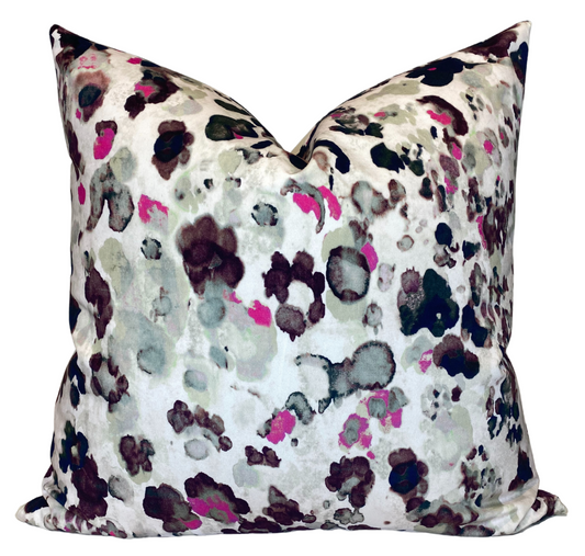 Niumi Jaipur Velvet Pillow Cover in Pink + Grey