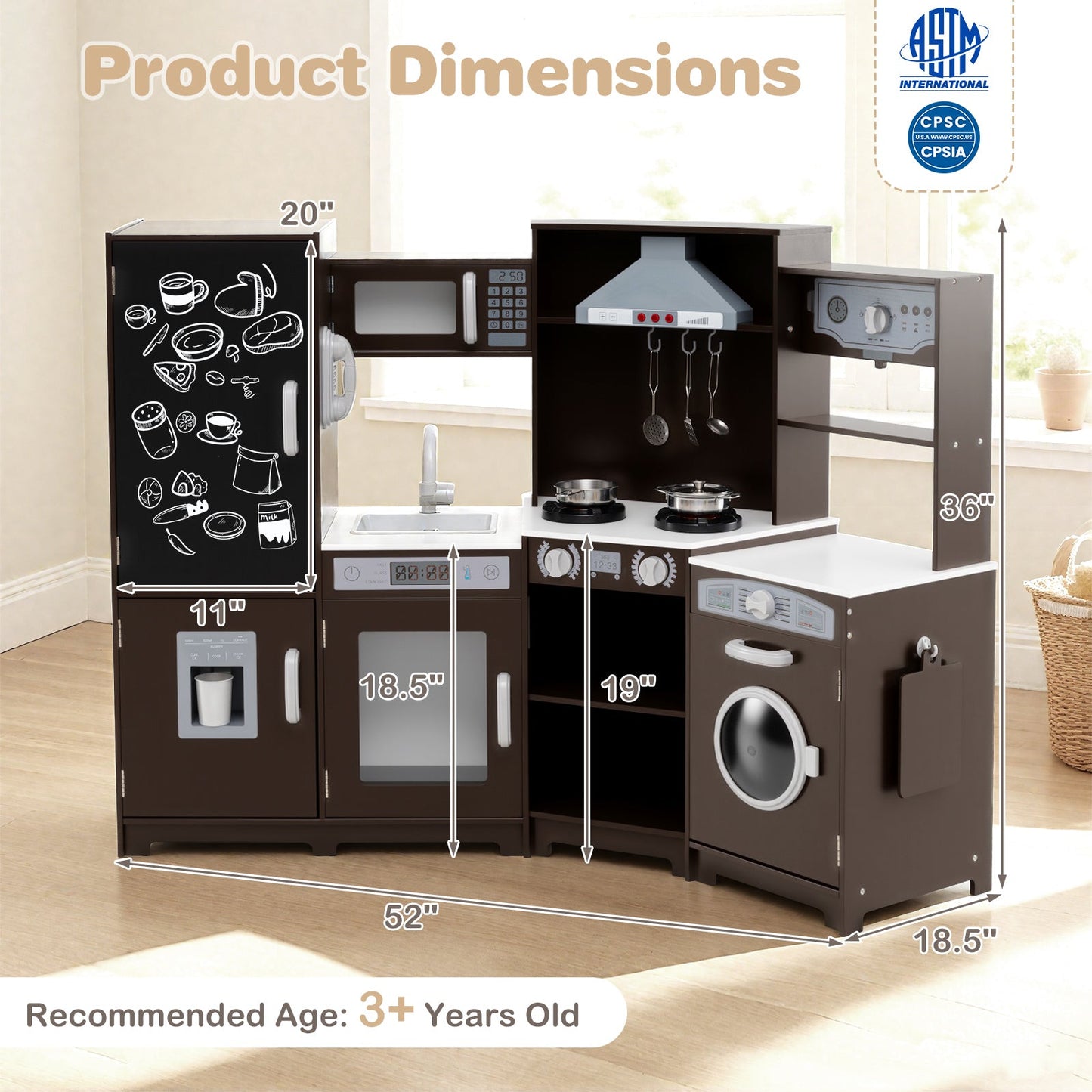 Corner Wooden Play Kitchen with Lights and Sounds Large Pretend Play Kitchen Set