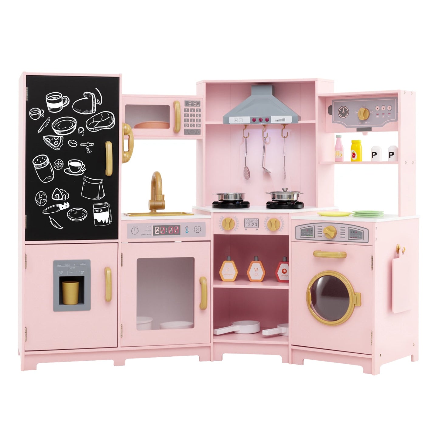 Corner Wooden Play Kitchen with Lights and Sounds Large Pretend Play Kitchen Set