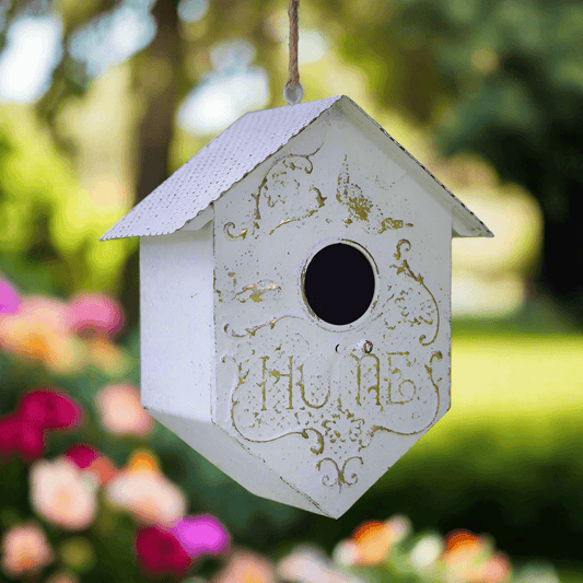 Cottagecore Garden Birdhouse with Embossed Filigree