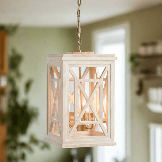 Cottagecore Chandelier Pendant Light in Whitewashed Finish