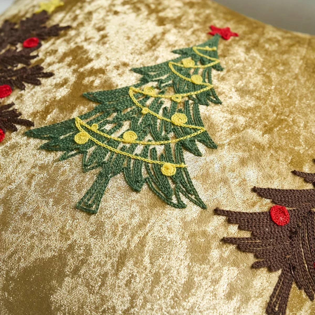 Cotton Christmas Pillow Cover 18x18 inches, White with Golden Snowflake Design