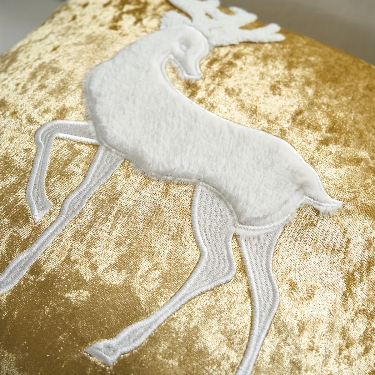 Cotton Christmas Pillow Cover 18x18 inches, White with Golden Snowflake Design