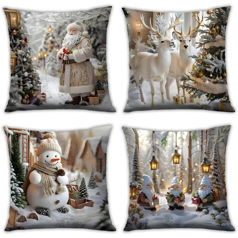 Cotton Christmas Pillow Covers, Santa Claus Pattern, Nordic Style Home Decor