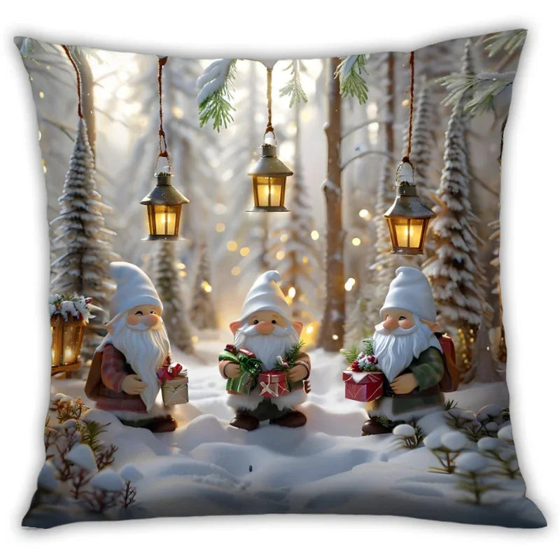 Cotton Christmas Pillow Covers, Santa Claus Pattern, Nordic Style Home Decor