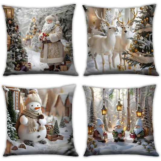 Cotton Christmas Pillow Covers, Santa Claus Pattern, Nordic Style Home Decor