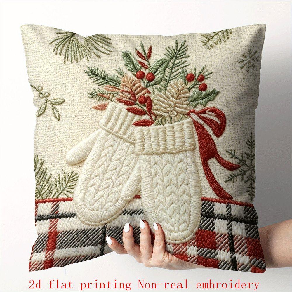 Cotton Pillow Covers with Embroidered Christmas Tree, 17.72" x 17.72" Zipper Cushion Cover