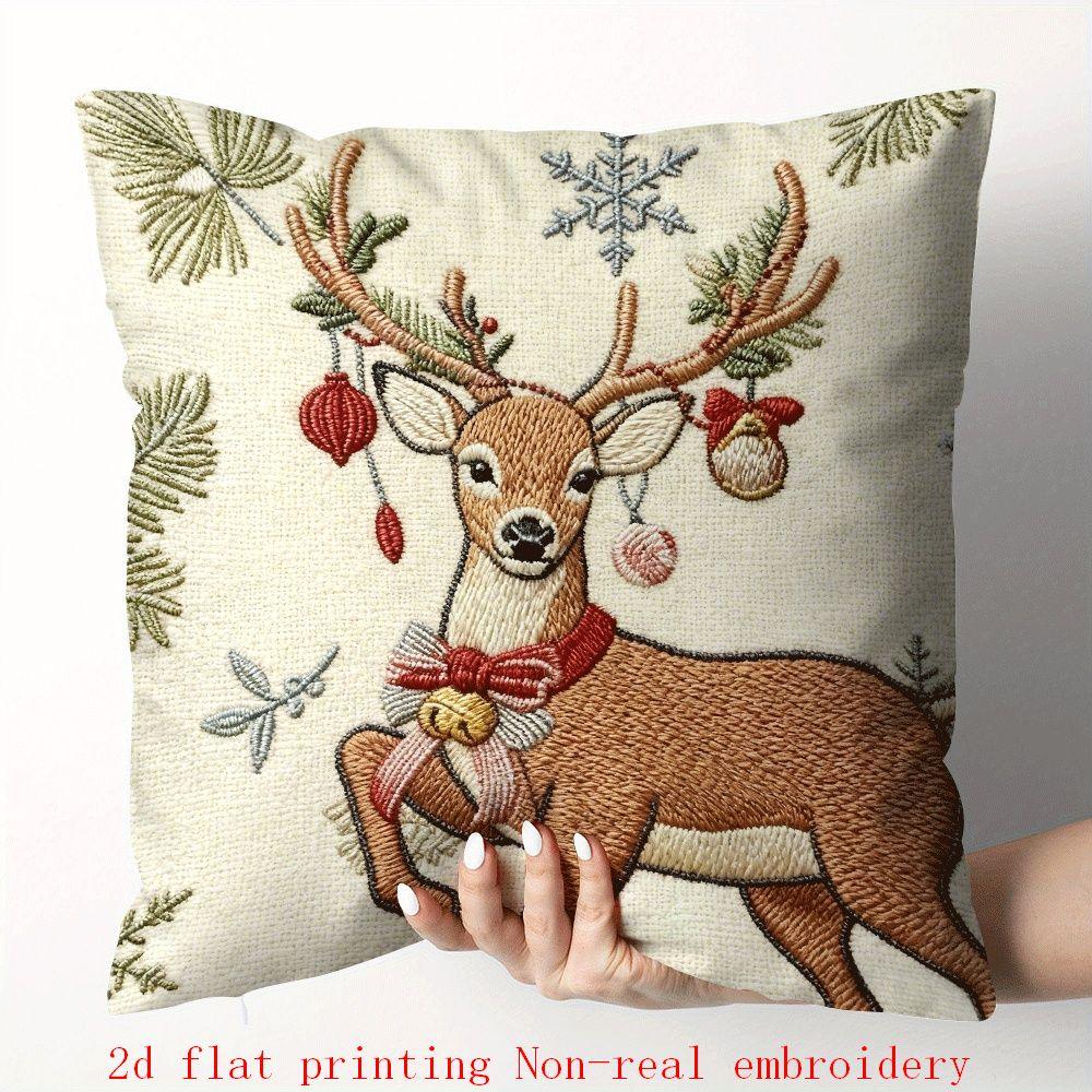 Cotton Pillow Covers with Embroidered Christmas Tree, 17.72" x 17.72" Zipper Cushion Cover