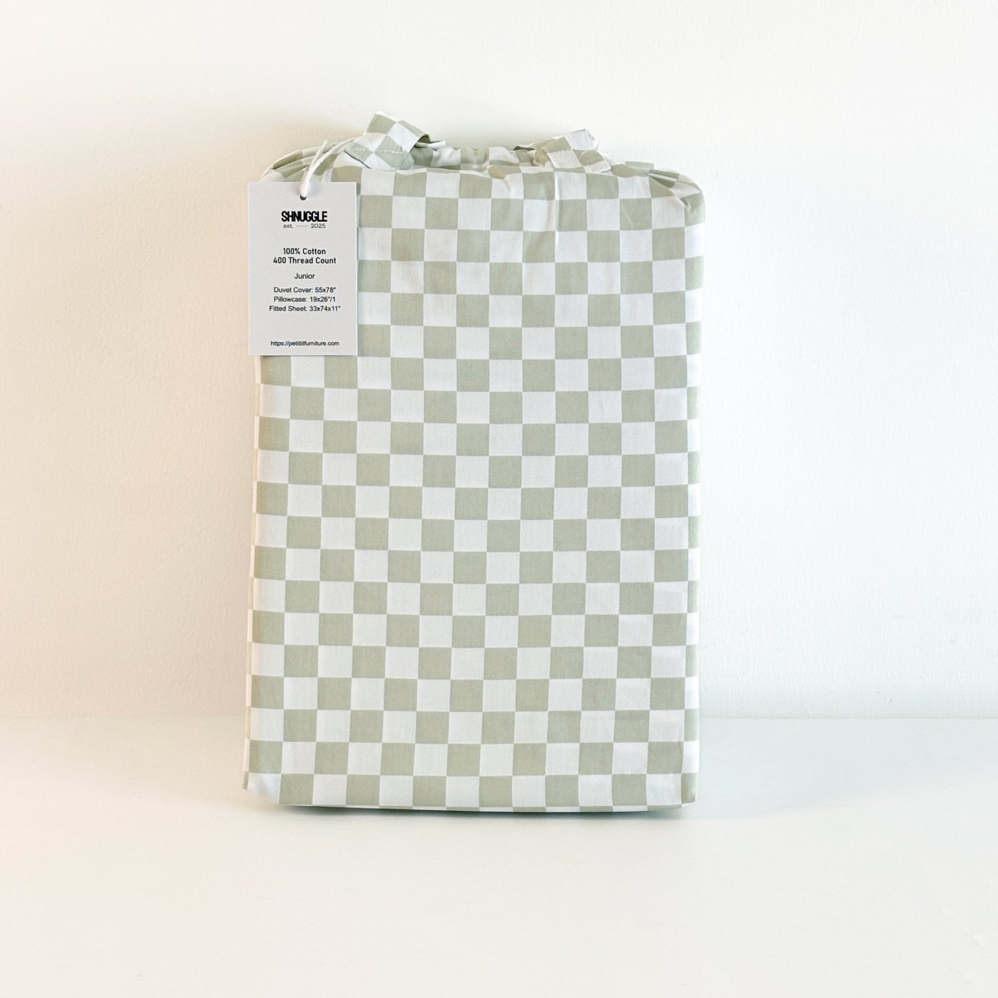 SHNUGGLE Bedding Set Sage Checker