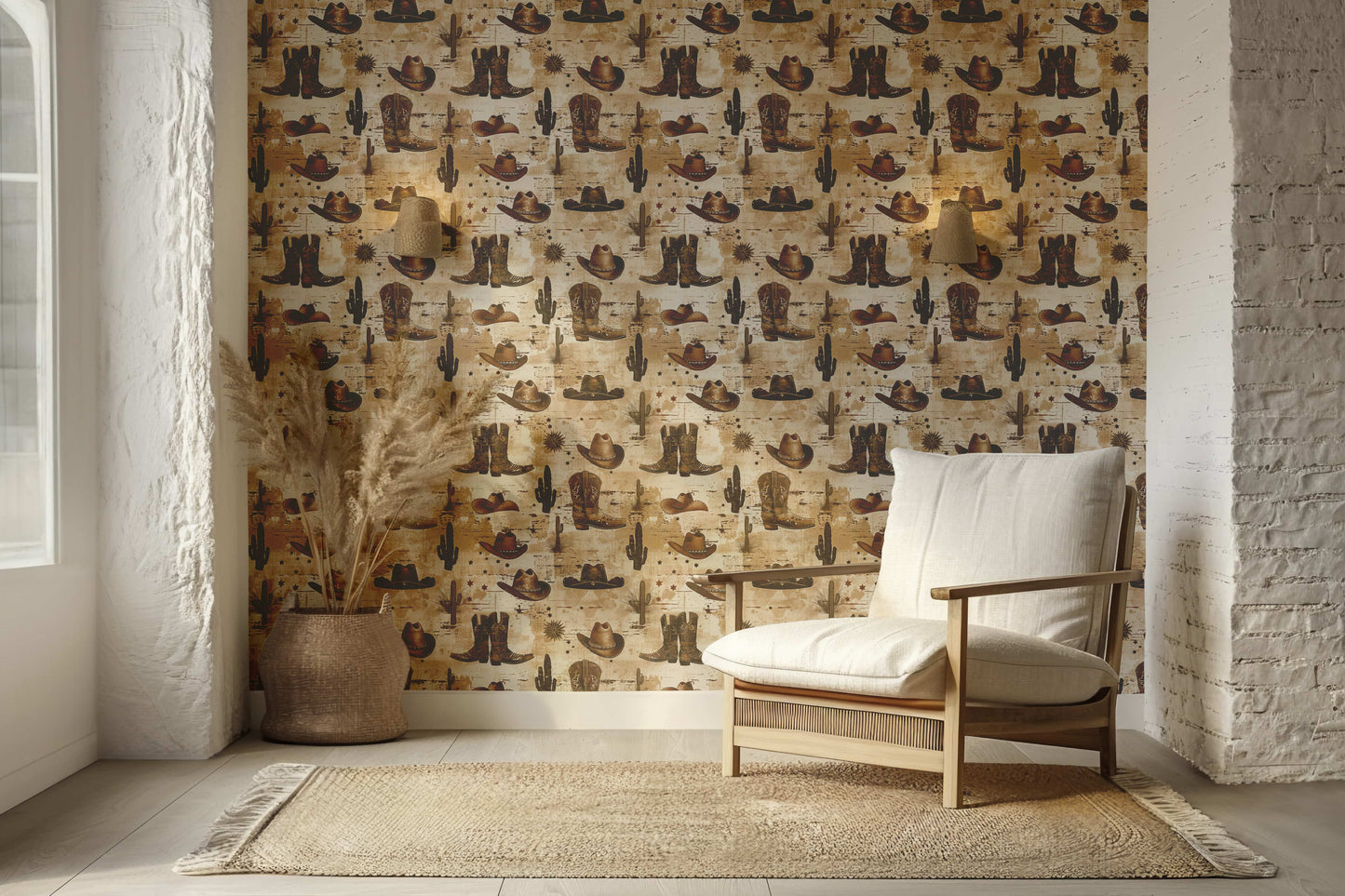 Desert Cactus & Boots Wallpaper - Coastal Cowgirl Aesthetic