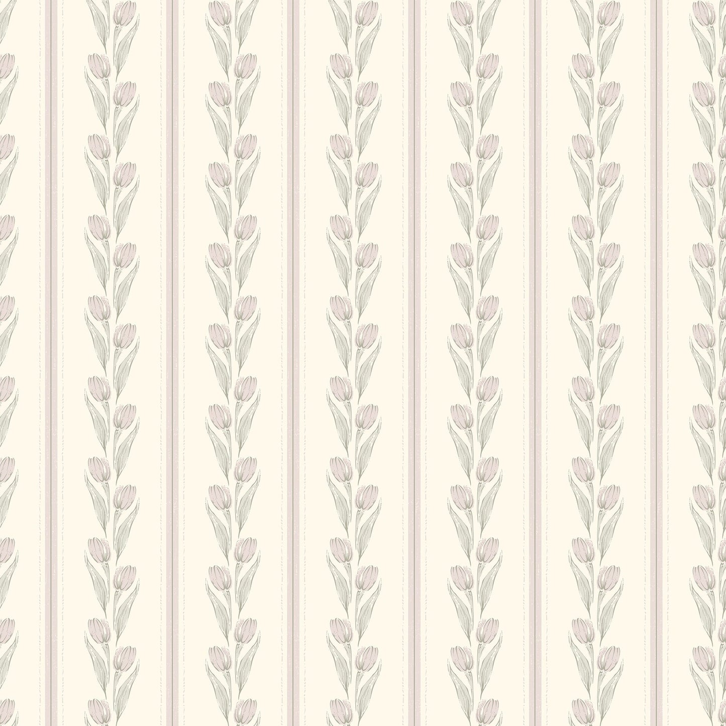 Cream and Pink Vintage Tulip and Stripe Wallpaper