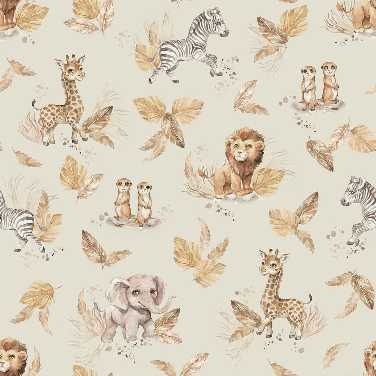 Khaki Safari Animal Wallpaper – Neutral Jungle Mural for Nurseries & Kids Rooms