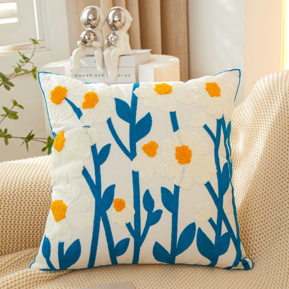 Sunshine Blossom Whimsical Floral Square Throw Pillow (With/Without insert) 18''x18'' set of 2