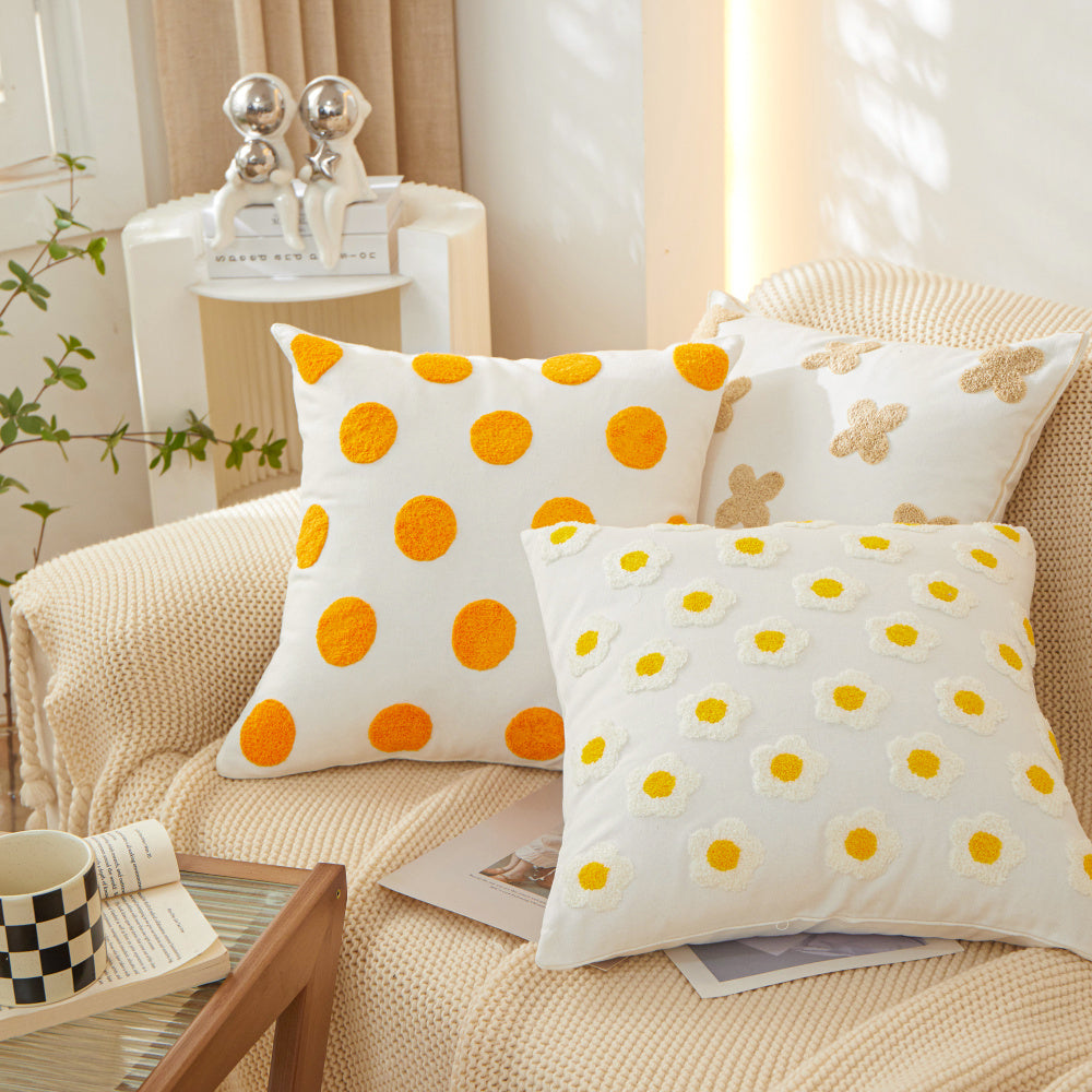 Sunshine Blossom Whimsical Floral Square Throw Pillow (With/Without insert) 18''x18'' set of 2
