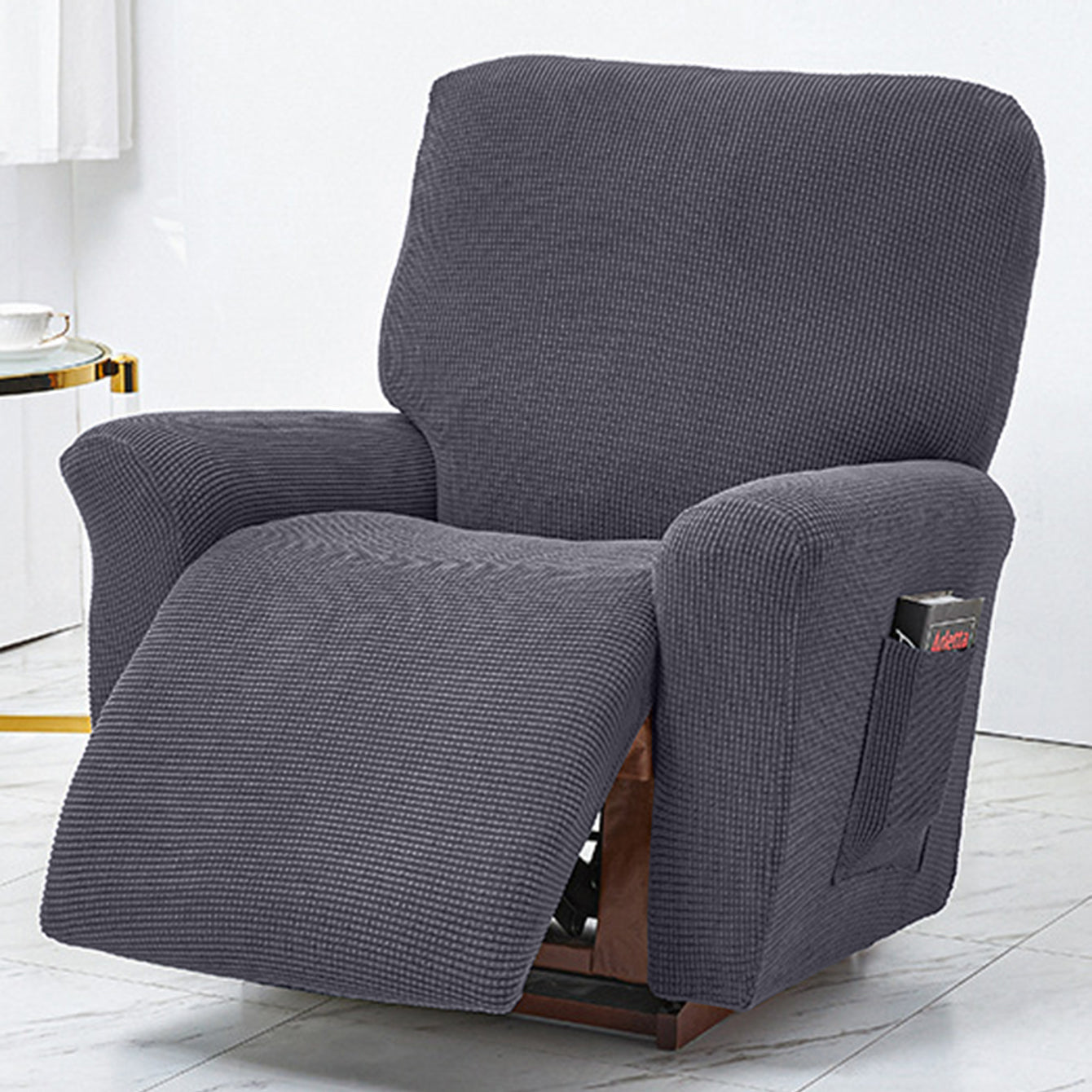 Polar Fleece Recliner Chair Cover, 4-Piece Soft Plush Slipcover with Pocket for Reclining Chairs