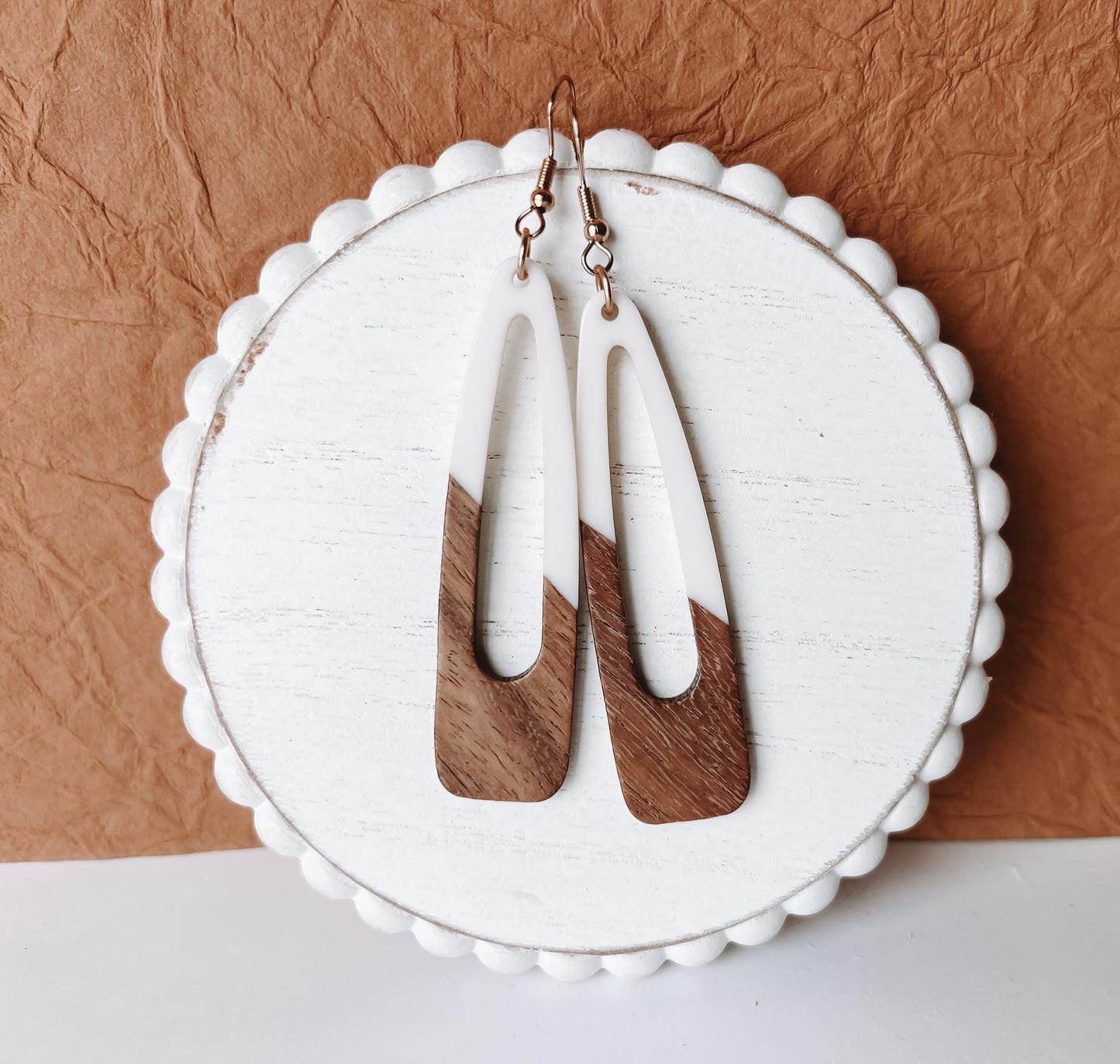 Beautiful White Wood and Resin Earrings