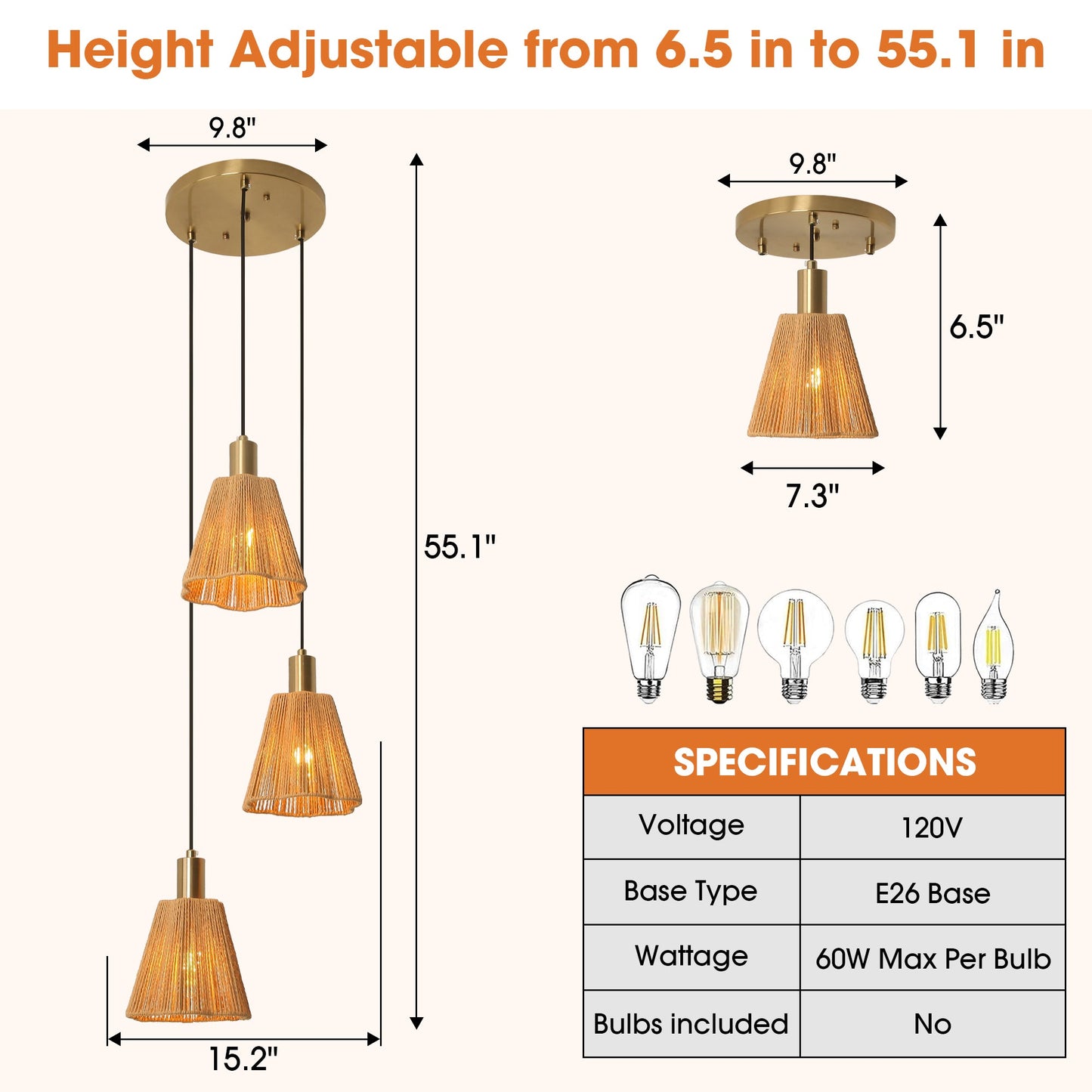 15 Inch Merle 3-Light Island Pendant Light