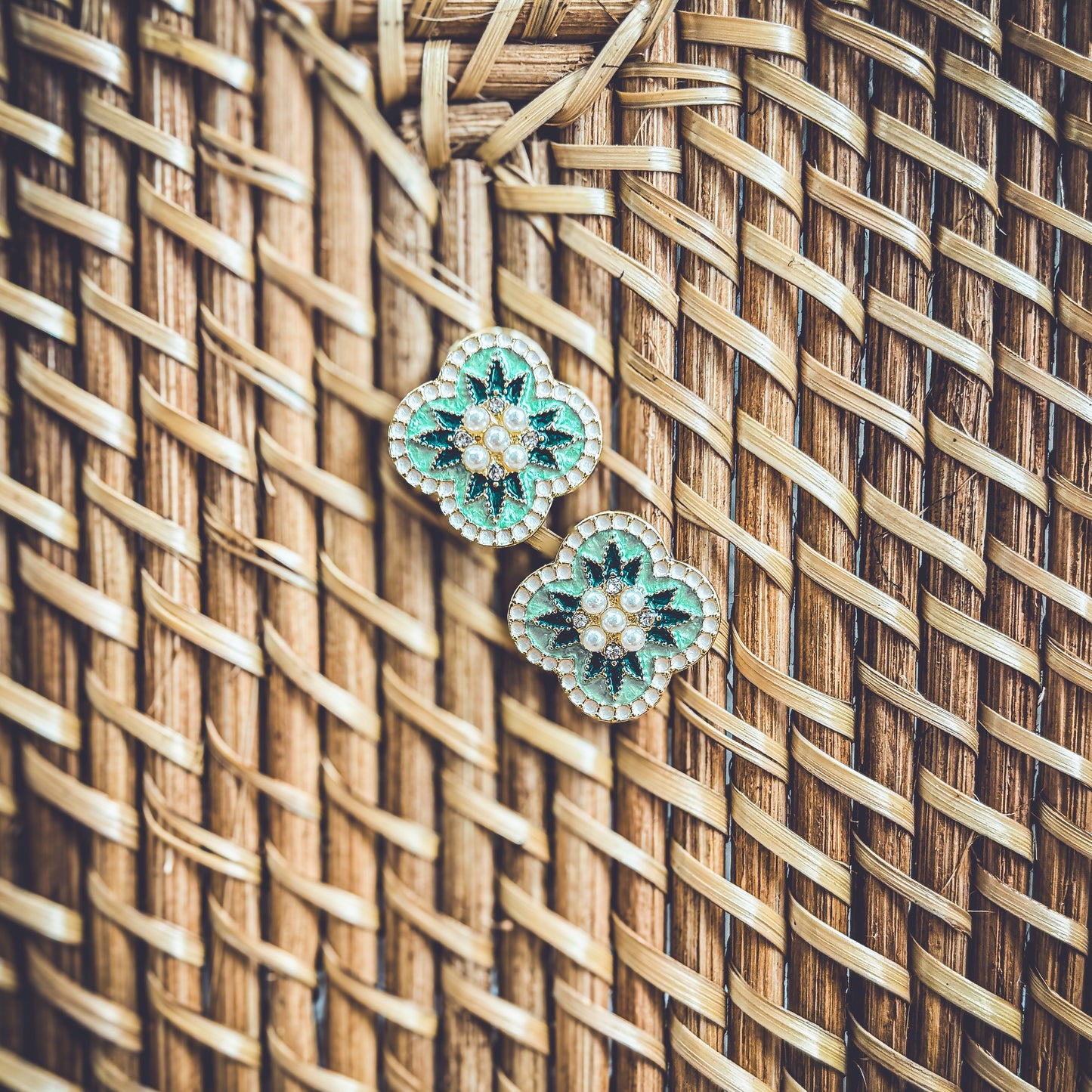Beautiful Vintage Green and Pearl Stud Earrings