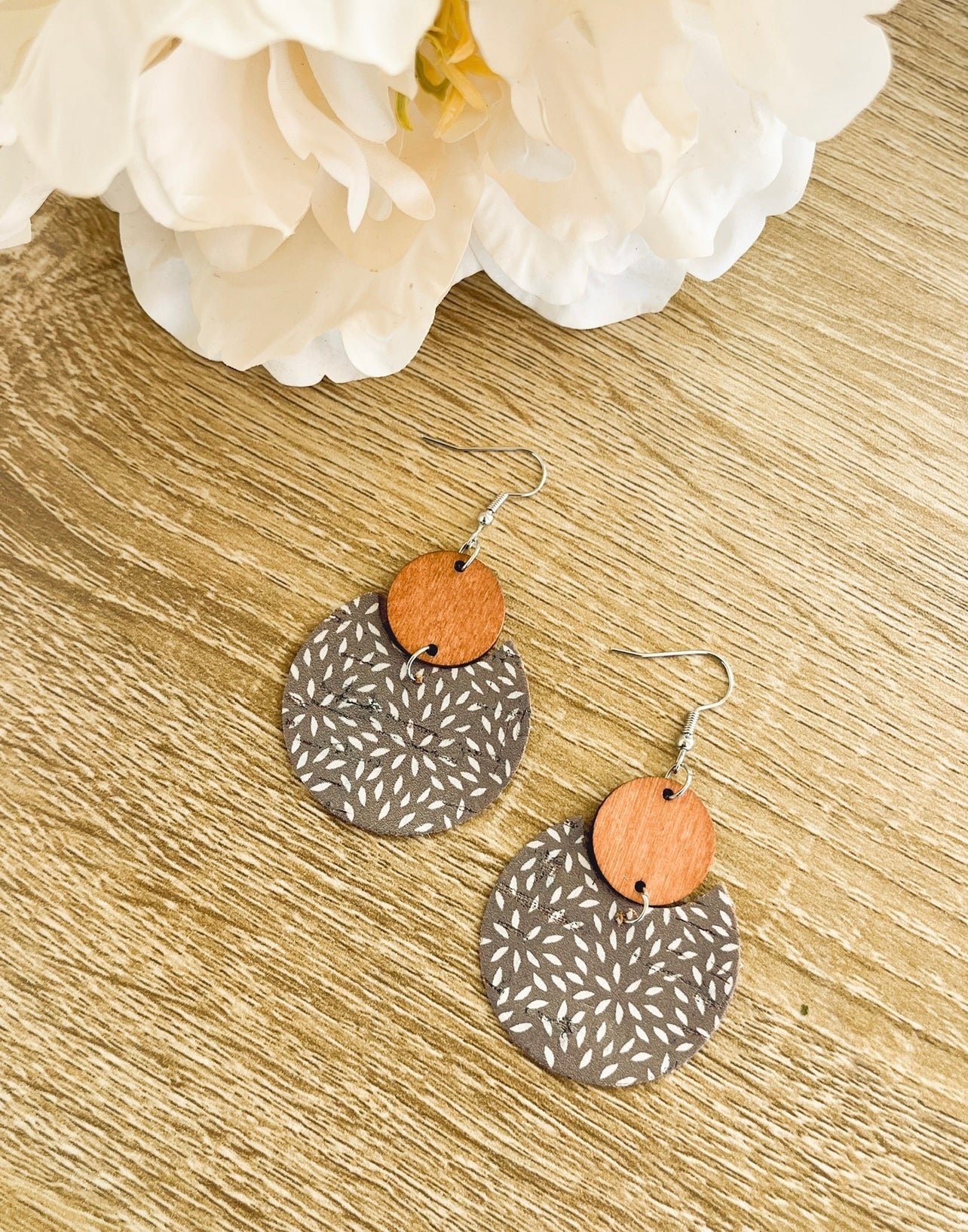 Beautiful Icy Blue/Gray Wood and Cork Earrings