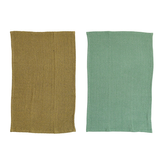 Olive & Teal Cotton Dobby Tea Towels