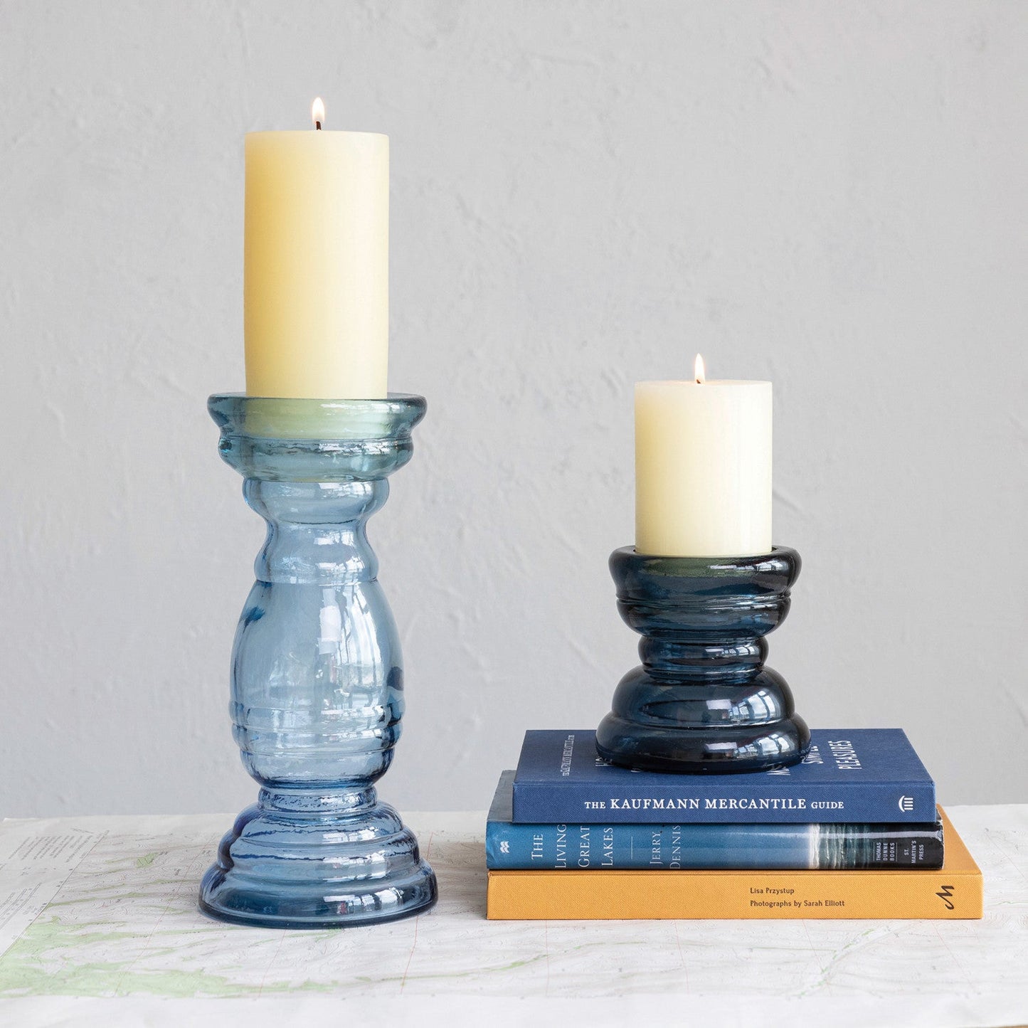 Blue Recycled Glass Candle Holders | 2 Sizes