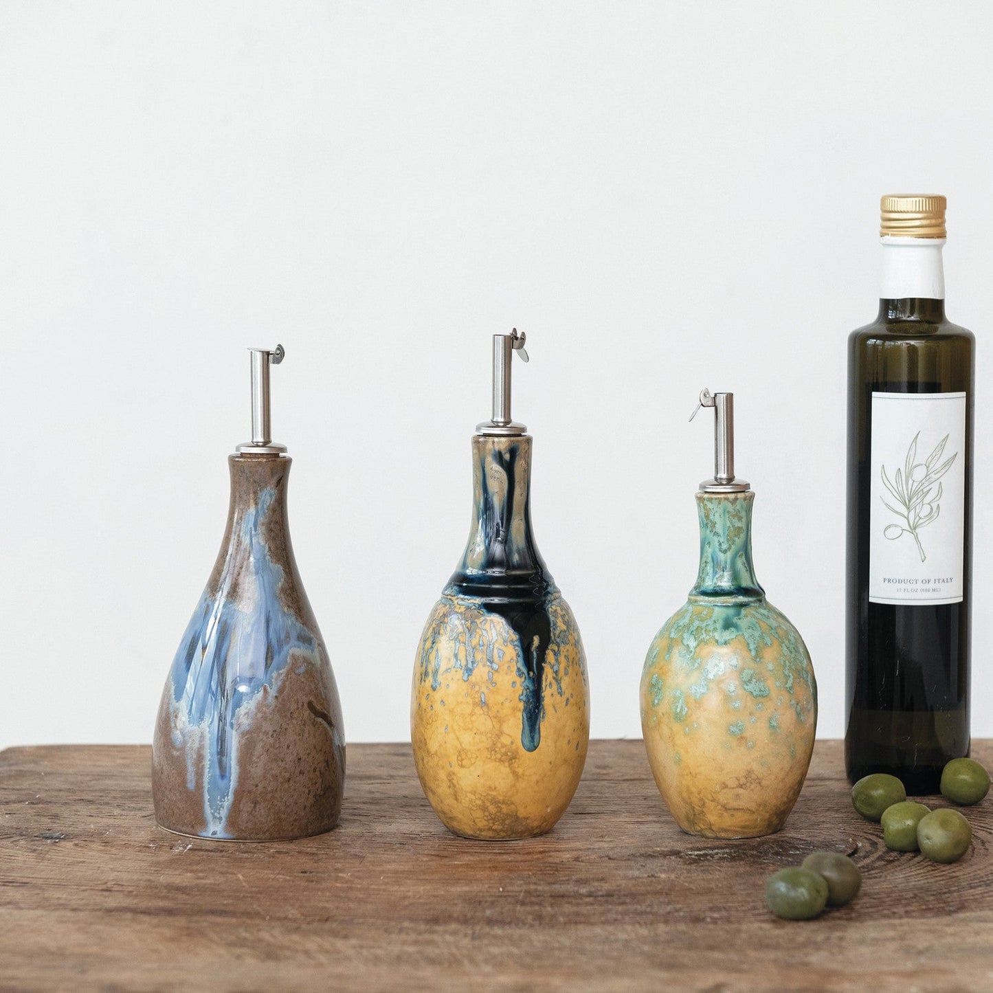 Reactive Glaze Stoneware Oil Cruet | 3 Styles