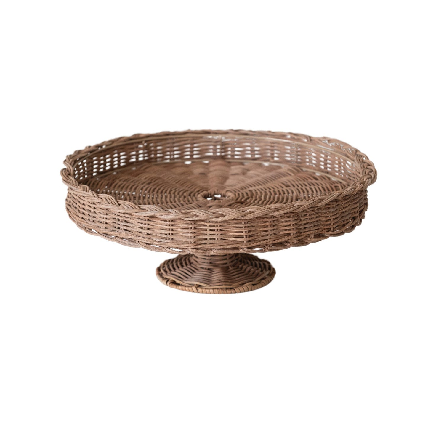 Natural Rattan Pedestal Stand with Braided Rim