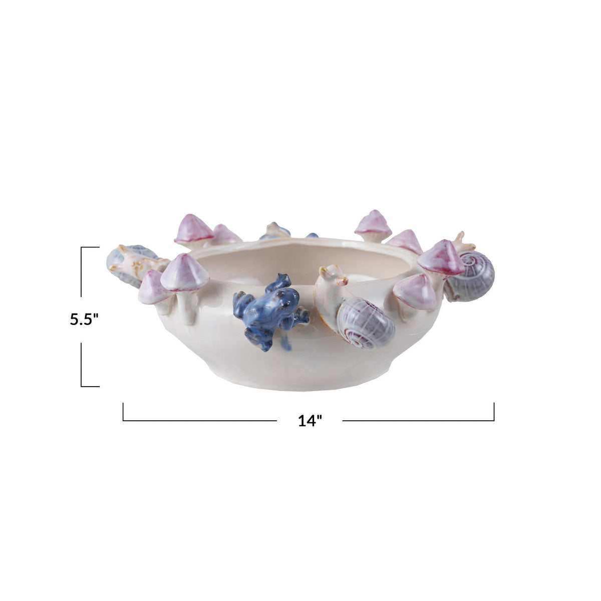 Woodland Ceramic Planter with 3D Frogs, Snails & Mushrooms