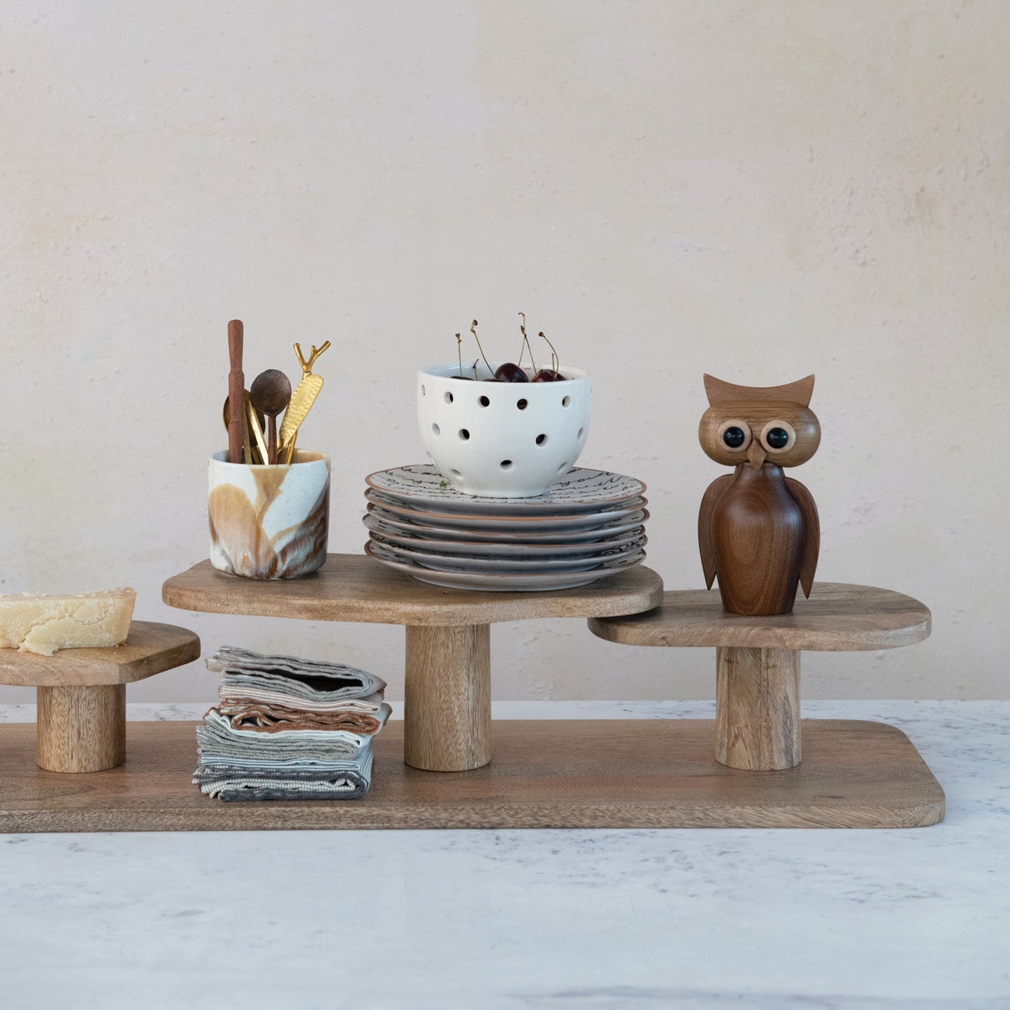 Mango Wood Serving Board with Pedestal Stands