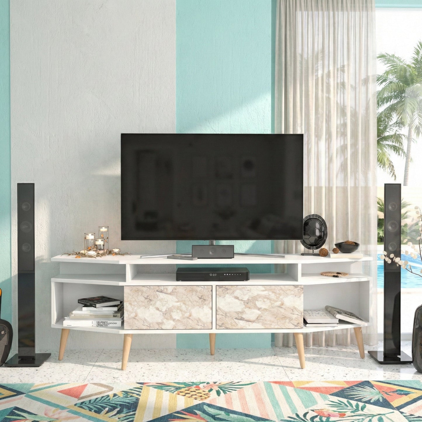 Dennis 71 in Wide Modern TV Stand Media Console with Storage for TVs up to 80 in