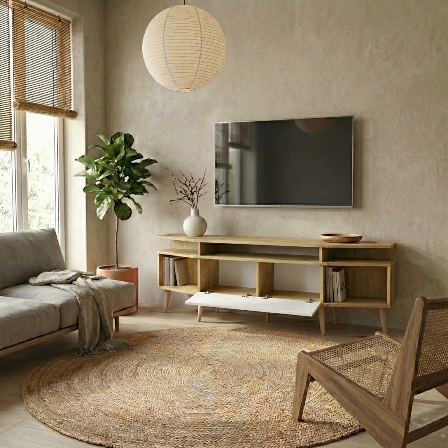 Dennis 71 in Wide Modern TV Stand Media Console with Storage for TVs up to 80 in
