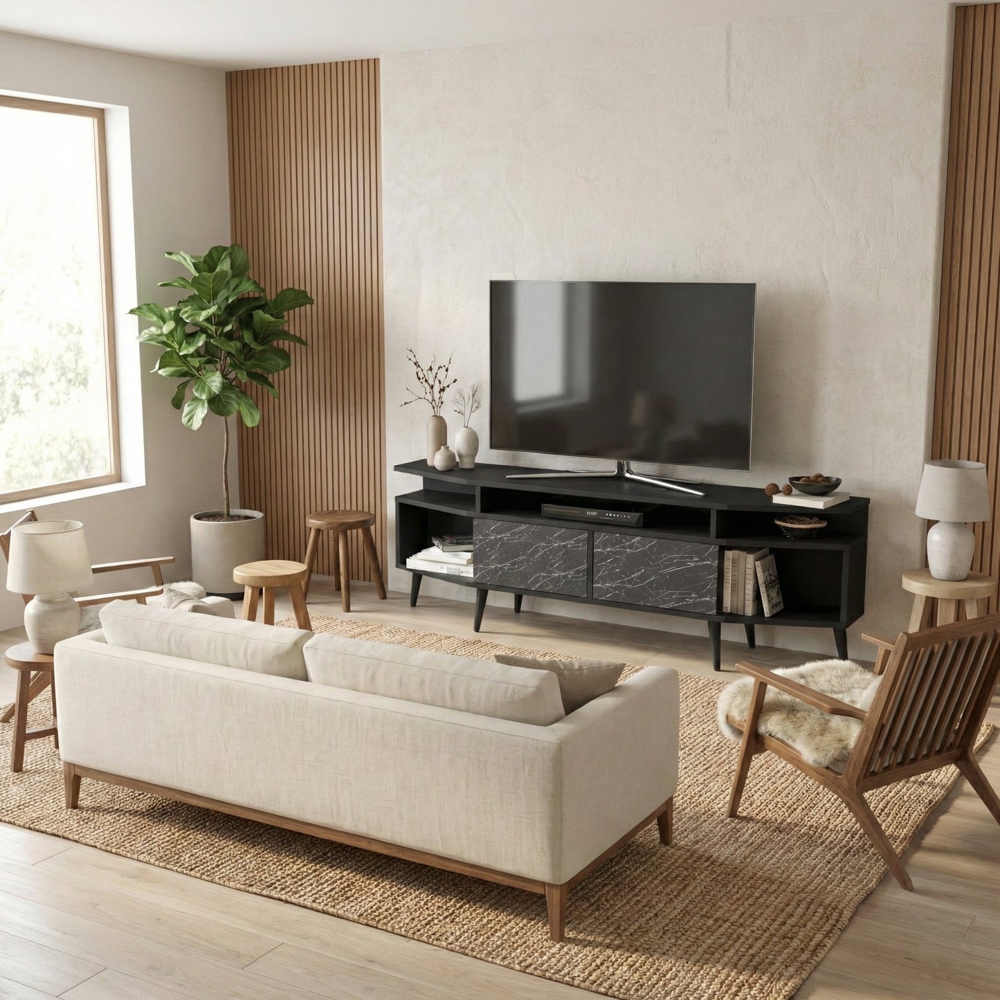 Dennis 71 in Wide Modern TV Stand Media Console with Storage for TVs up to 80 in