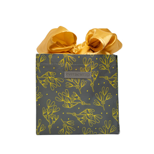EverBag: Small Grey and Gold Floral Print with Gold Satin Bow