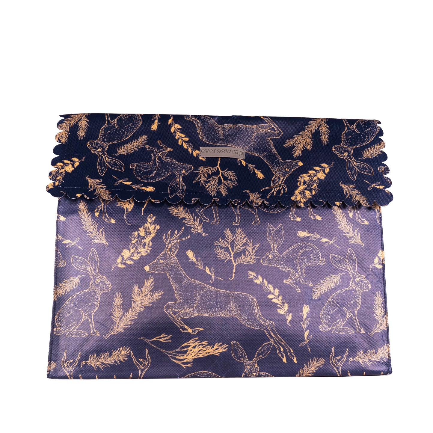 EverEnvelope: Large Navy Reusable Gift Bag with Forest Animals and Magnetic Closure