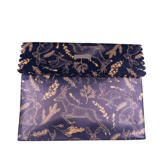 EverEnvelope: Large Navy Reusable Gift Bag with Forest Animals and Magnetic Closure
