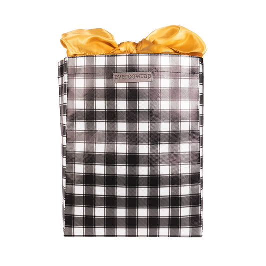 EverBag: Medium Black and White Buffalo Check with Gold Satin Bow