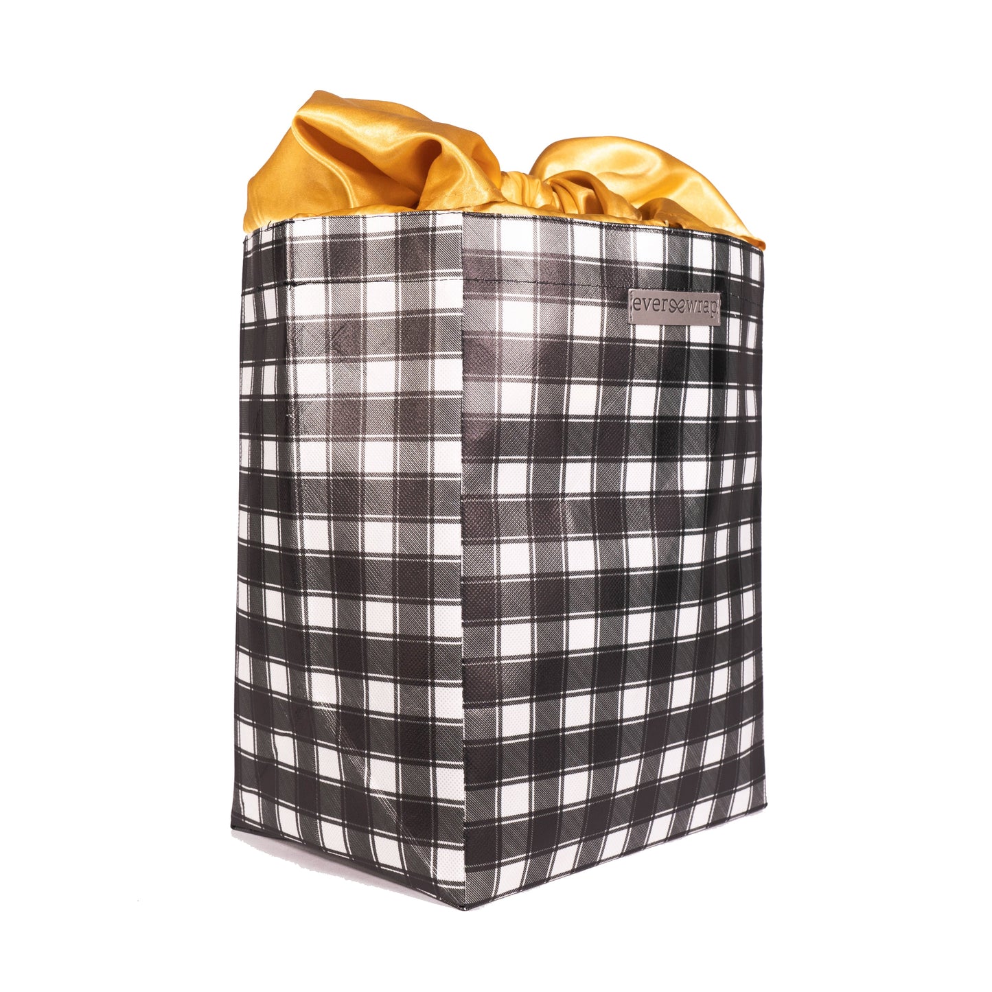 EverBag: Medium Black and White Buffalo Check with Gold Satin Bow