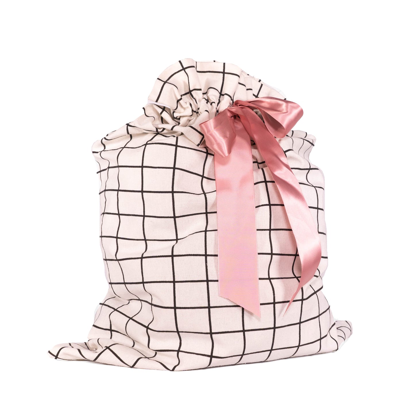 EverTie: Large Tie Bag with Black Grid Pattern and Satin Ribbon Closure