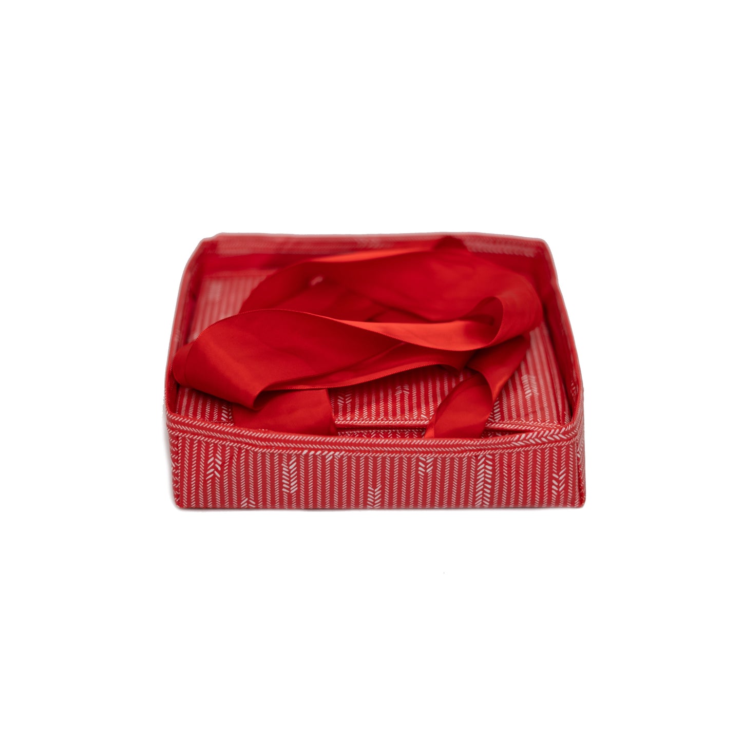 EverBox: Small Red + White Collapsible Gift Box with Red Satin Ribbon