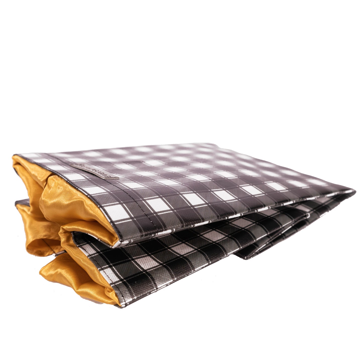 EverBag: Medium Black and White Buffalo Check with Gold Satin Bow