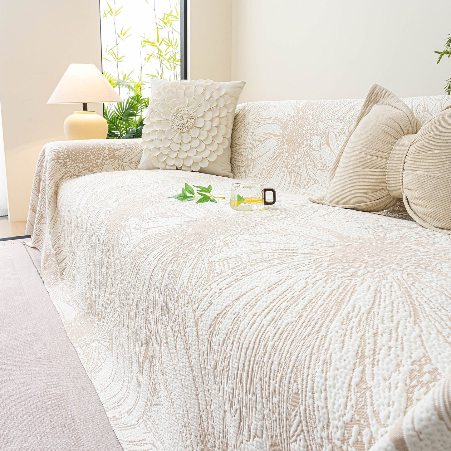 Cooling Botanical Jacquard Couch Cover Decorative Furniture Cover for Loveseat & Sofas