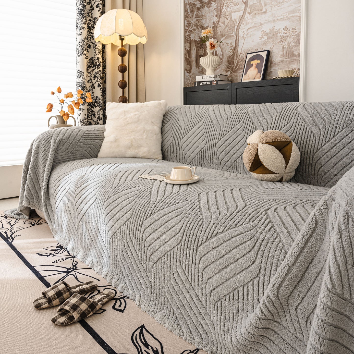Plush Fleece Washable Sofa Throw Blanket, Soft & Cozy Furniture Protector for Couch