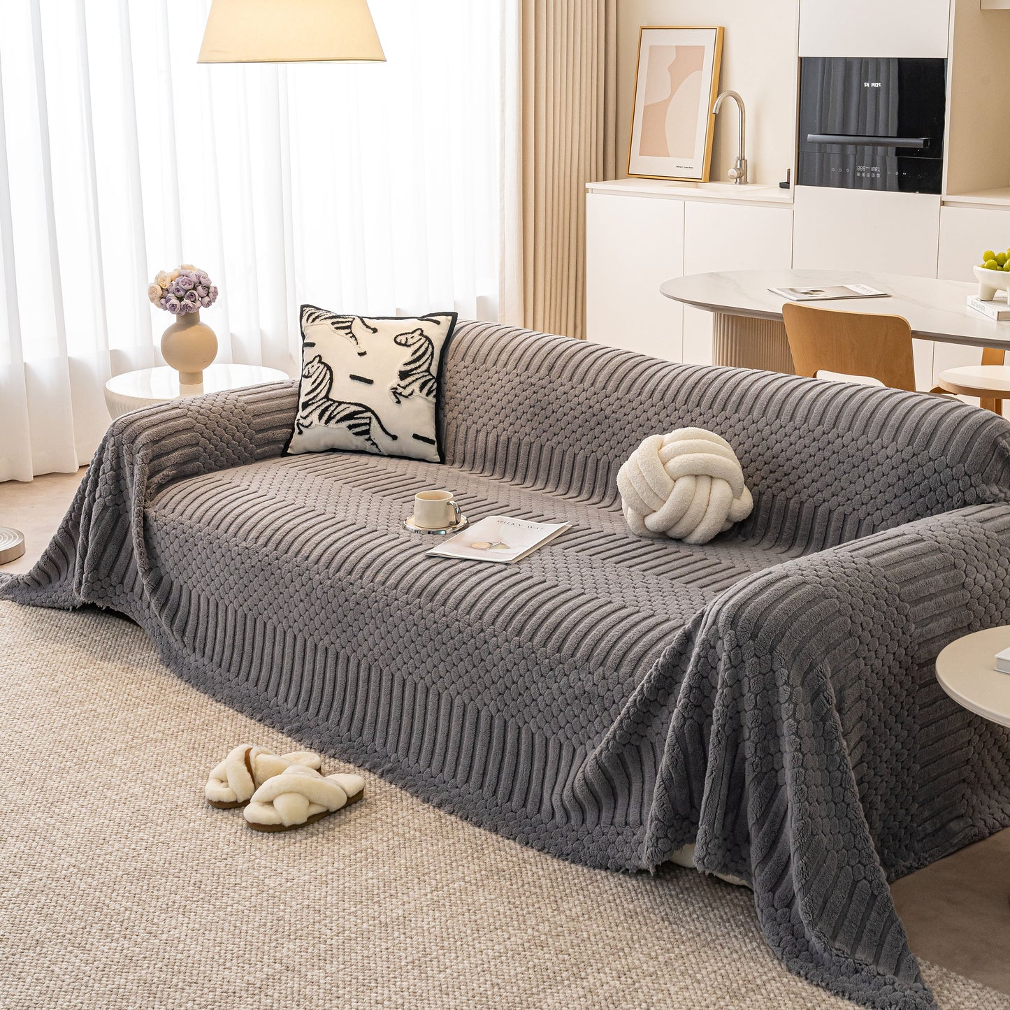 Boho 3D Geometric Throw Blanket for Couch, Luxurious Velvety Plush Fleece Sofa Cover