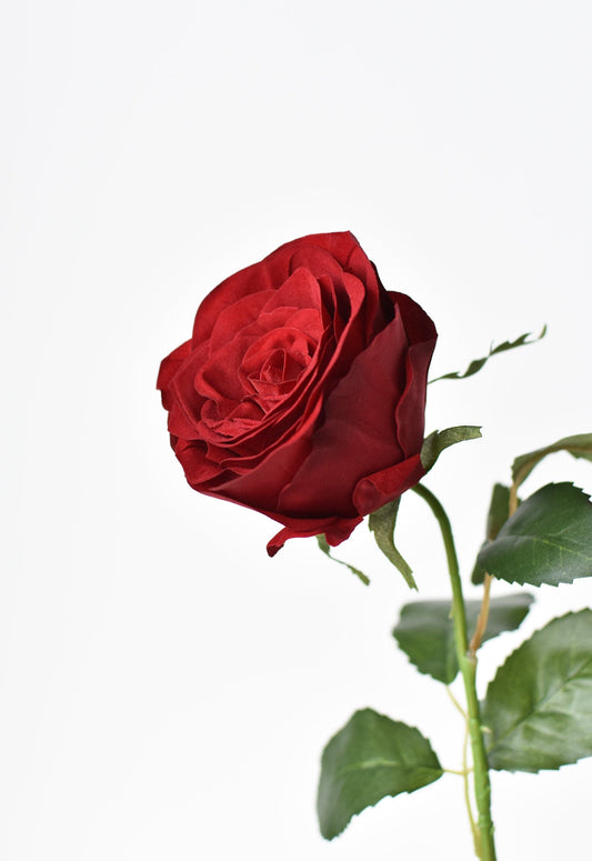22" Faux Red Velvet Rose Stem