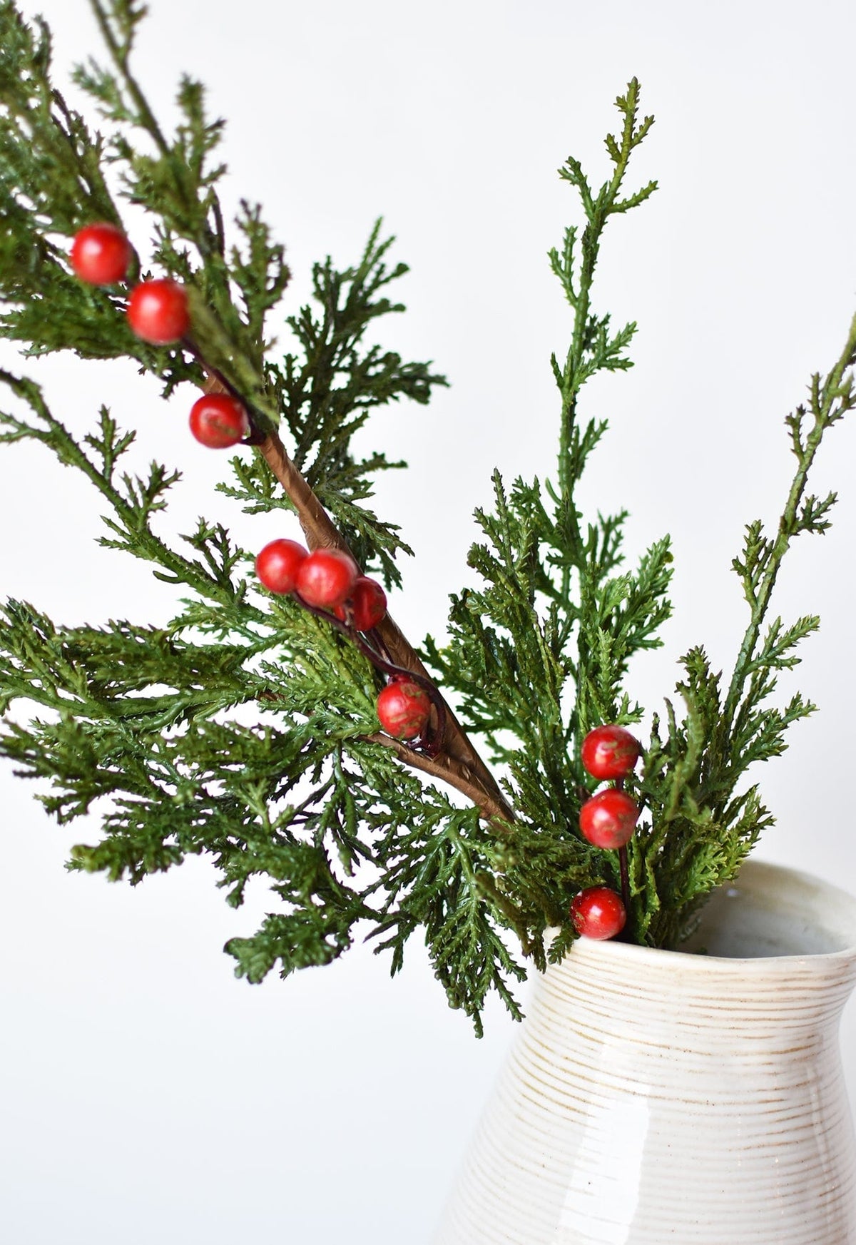 24" Faux Cedar Spray w/ Red Berry Stem
