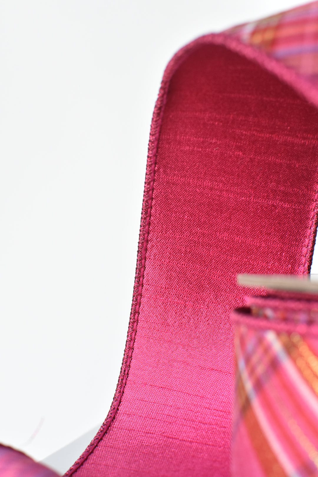 2.5" x 10yd Pink/Fuchsia/Red/Orange Plaid Dupioni Silk Ribbon