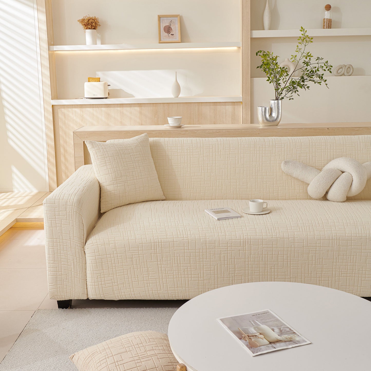 Embossed Lines Couch Covers Stretchable Non-Slip & Washable Sofa Slipcovers