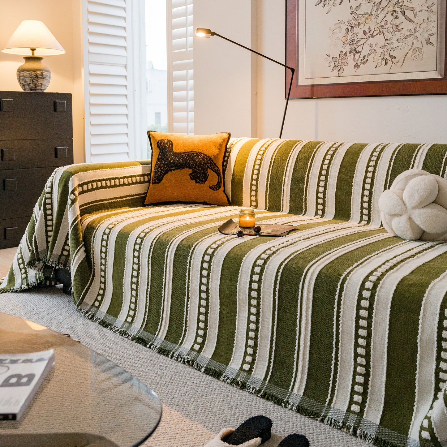 Bohemian Striped Sofa Cover, Decor Woven Throw for Couch, Loveseat, or Sectional