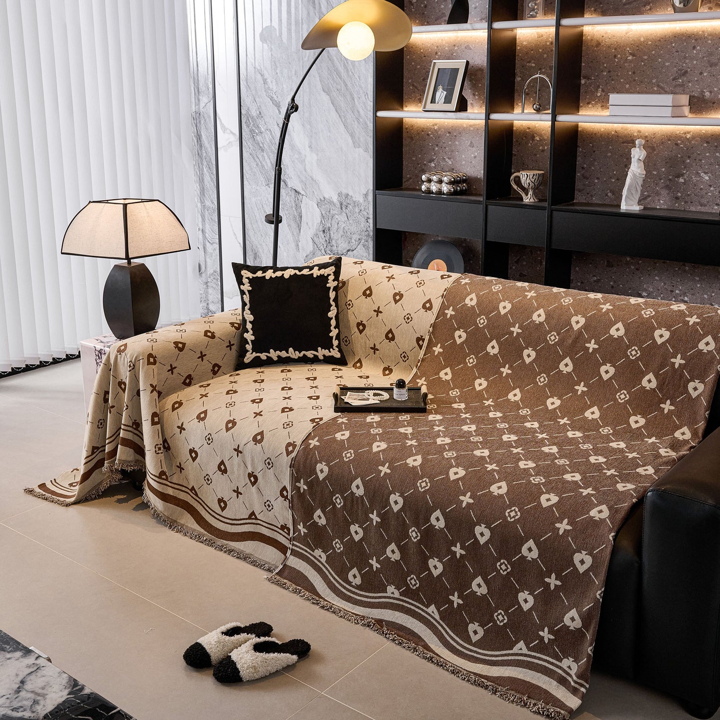 Chenille Jacquard Sofa Throw Cover Blanket, Luxury Thick Woven Couch Cover for Sofa
